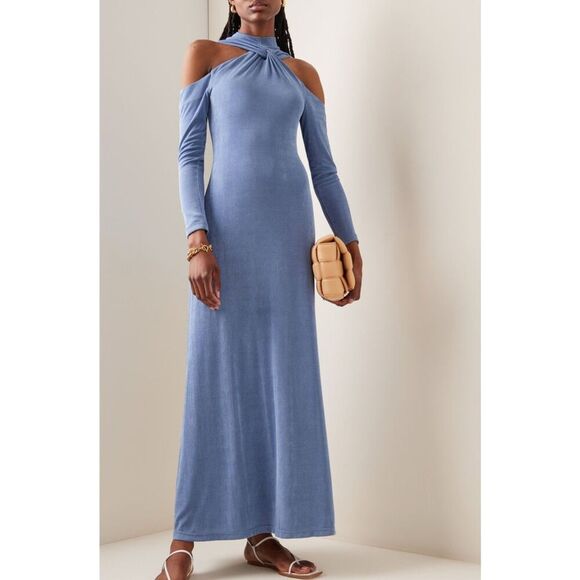 Significant Other Yara Off-The-Shoulder Stretch Maxi Blue Dress Size 4 NWOT - Picture 1 of 6